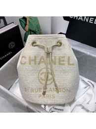 Imitation CHANEL Tweed Calfskin drawstring bag & Gold-Tone Metal 60588 white HY7147Dl40