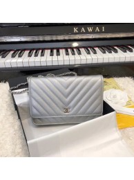 Imitation Cheap Chanel WOC Original Caviar Leather Flap cross-body bag V33814 Silver grey Silver chain HY12428fV17