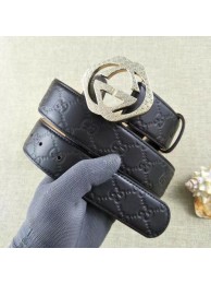 Imitation Gucci 38mm Leather Black Belt GG57098 Gold HY14365KV93