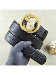 Imitation Gucci 38mm Leather Black Belt GG57099 Gold HY18270Za30