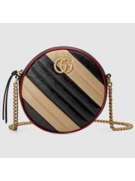 Imitation Gucci GG Marmont mini round shoulder bag 550154 Beige and black HY1003RC38