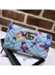 Imitation Gucci GG Marmont Velvet Zip Around Wallet 443123 SkyBlue HY4006VO34
