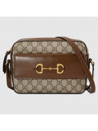 Imitation Gucci Horsebit 1955 small GG Supreme canvas shoulder bag 645454 brown HY26632SU58