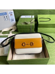 Imitation Gucci Horsebit 1955 small shoulder bag 645454 Burnt orange and white leather HY21205QN34