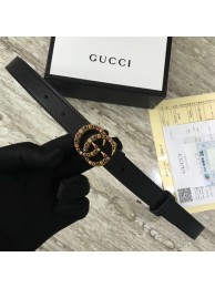 Imitation Gucci Leather belt with crystal Double G buckle G22555 black HY12434lH78