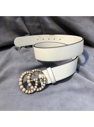 Imitation Gucci leather belt with pearl Double G 453261 white HY13008Xr29