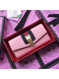 Imitation Gucci Sylvie Leather Bi-Fold Wallet 476084 Pink HY39SU87