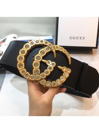 Imitation Gucci Wide leather with crystal Double G buckle 550110 black HY22986VO34