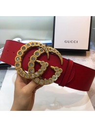 Imitation Gucci Wide leather with crystal Double G buckle 550110 red HY4800Nj42