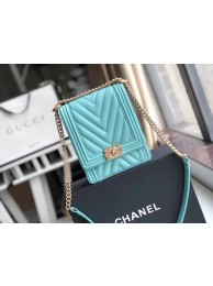 Imitation High Quality Boy chanel handbag Grained Calfskin & Gold-Tone Metal VS0130 sky blue HY17688Bo39
