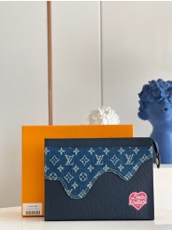 Imitation Louis Vuitton Monogram Drip Taurillon POCHETTE VOYAGE Denim M45961 Blue HY26513Xr29