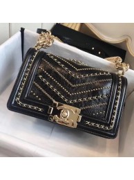Imitation Small BOY CHANEL Handbag Crumpled Calfskin & Gold-Tone Metal A67085 black HY25315KV93