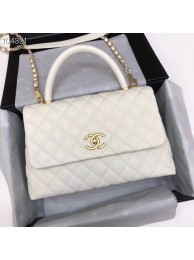 Imitation Top Chanel original Caviar leather flap bag top handle A92292 white&Gold-Tone Metal HY19387tr16