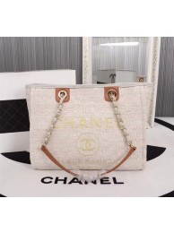 Knockoff AAAAA Chanel Canvas Shopping Bag Calfskin & Silver-Tone Metal A23556 creamy HY17519Jc39