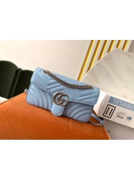 Knockoff AAAAA Gucci GG Marmont small shoulder bag 443497 Pastel blue HY26644Jc39