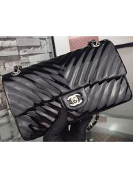 Knockoff Chanel 2.55 Series Flap Bag Black Patent Chevron Leather A5023 Silver HY25694vf92