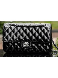 Knockoff Chanel 2.55 Series Flap Bag Black Patent Leather A1112 Silver HY14517yK94
