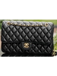 Knockoff Chanel 2.55 Series Flap Bag Black Sheepskin Leather A1112 Gold HY23766Ez66