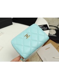 Knockoff Chanel classic card holder Grained Calfskin & Gold-Tone Metal A69271 sky Blue HY11041NL80