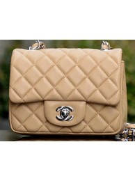 Knockoff Chanel Classic MINI Flap Bag Apricot Sheepskin A37585 Silver HY21603JF45