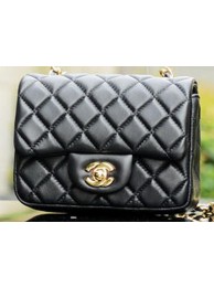 Knockoff Chanel Classic MINI Flap Bag Black Sheepskin A37585 Gold HY26369tp21