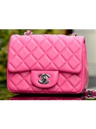 Knockoff Chanel Classic MINI Flap Bag Rose Sheepskin A37585 Silver HY15360Lg61