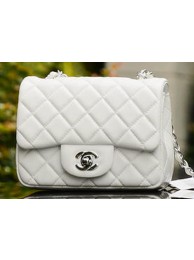 Knockoff Chanel Classic MINI Flap Bag White Sheepskin A37585 Silver HY26181tU76