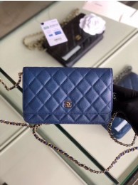 Knockoff Chanel classic wallet on chain Grained Calfskin & gold-Tone Metal 33814 Pearlescent blue HY3393ch31