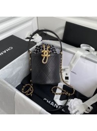 Knockoff Chanel drawstring bag Lambskin & Gold Metal AS6695 black HY14682fY84