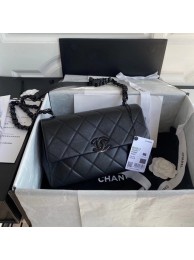 Knockoff Chanel flap bag Grained Calfskin & Lacquered Metal AS2303 black HY771Ez66