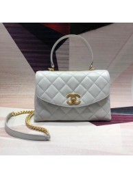 Knockoff Chanel flap bag with top handle Lambskin & Gold-Tone Metal AS1174 white HY3011NL80
