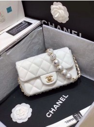 Knockoff Chanel Flap Original Sheepskin Leather mini pearl cross-body bag cf1116 White HY19427fY84