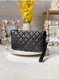 Knockoff Chanel Lambskin Clutch Bag & silver-Tone Metal A010 black HY10626Ez66