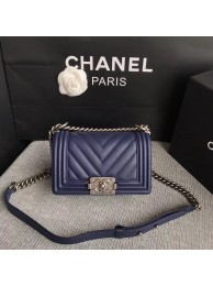 Knockoff Chanel Le Boy Flap Shoulder Bag Original Calf leather A67085 dark blue silver Buckle HY23816NL80