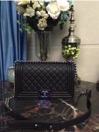 Knockoff Chanel Le Boy Flap Shoulder Bag Sheepskin Leather D67086 Black HY22132yN38