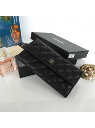 Knockoff Chanel Matelasse Long Wallet Black Sheepskin Leather A50096 Silver HY7695Lg61