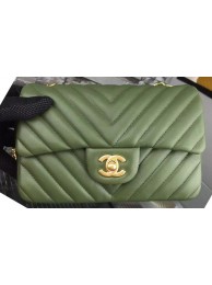 Knockoff Chanel mini Classic Flap Bag Green Original Sheepskin Chevron Leather CHA5500 Gold HY11388cS18