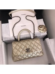 Knockoff Chanel original Caviar leather flap bag top handle A92290 Light gold&silver-Tone Metal HY23626tU76