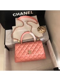 Knockoff Chanel original Caviar leather flap bag top handle A92290 pink&Gold-Tone Metal HY20896NL80