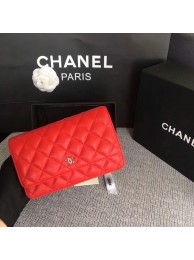 Knockoff Chanel WOC Flap Bag Red Original Sheepskin Leather 33814 Silver HY7368JF45