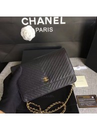 Knockoff Chanel WOC Flap Shoulder Bag Black Calfskin A33814 Gold HY16516NL80
