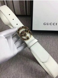 Knockoff Gucci 34mm Leather Belt GG57001 White HY18280Lg61