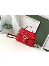 Knockoff Gucci GG Marmont Original leather mini top handle bag 547260 red HY12492fY84
