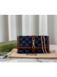 Knockoff Gucci Jackie 1961 chain wallet denim 652681 blue HY10295Bt18