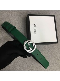 Knockoff Gucci Leather belt with Double G buckle 406831 green HY7209eF76