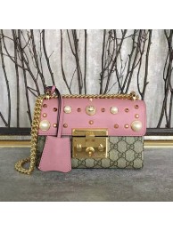 Knockoff Gucci Padlock Studded Leather Shoulder Bag 432182A Pink HY440Bt18