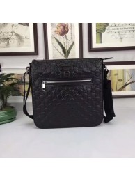 Knockoff Gucci Signature Leather Messenger Bag 406408 Black HY20835Lg61