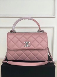 Knockoff High Quality Chanel original lambskin top handle flap bag AS92236 pink&silver-Tone Metal HY3477Lg12