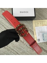 Knockoff High Quality Gucci Leather belt with crystal Double G buckle 480199 red HY10431FA65