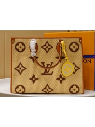 Knockoff Louis Vuitton Onthego Monogram Raffia Giant Weave Embroidery Medium Tote Bag M57723 Brown HY6613WW40